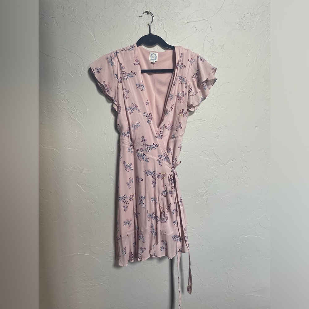 Francesca’s Blue Rain Pink Floral Wrap Dress